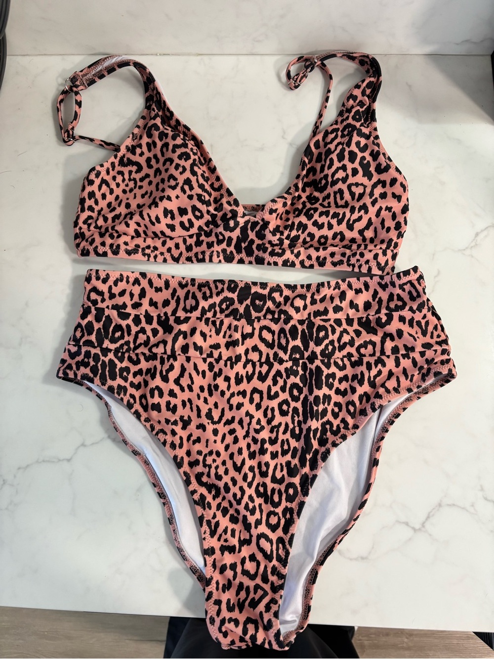 Leopard High-Waist Bikini Set - Size L - Adjustable Straps